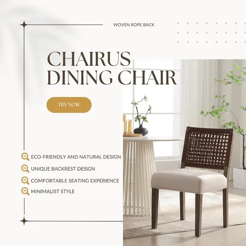 Miniatura 7 de chairus Juego de 2 sillas de comedor tapizadas, sillas de comedor costeras bohemias con respaldo de cuerda tejida de nogal marrón, patas de madera