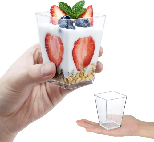 Miniatura 3 de SHOPDAY Vasos de postre de plástico de 5 onzas, paquete de 50 tazas pequeñas de parfait cuadrado transparente con cucharas, mini vasos de plástico