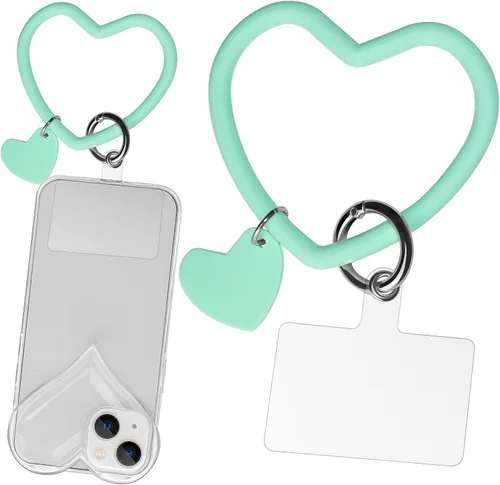 Miniatura 16 de Correa de silicona en forma de corazón para teléfono, correa de muñeca para teléfono celular con soporte para llavero, universal compatible con Negro