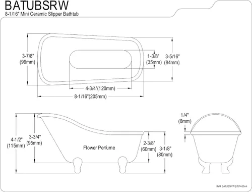 Miniatura 4 de Kingston Brass BATUBSRW Aqua Eden - Mini bañera de cerámica, 8-1/16 pulgadas x 3-7/8 pulgadas x 4-1/2 pulgadas, color blanco