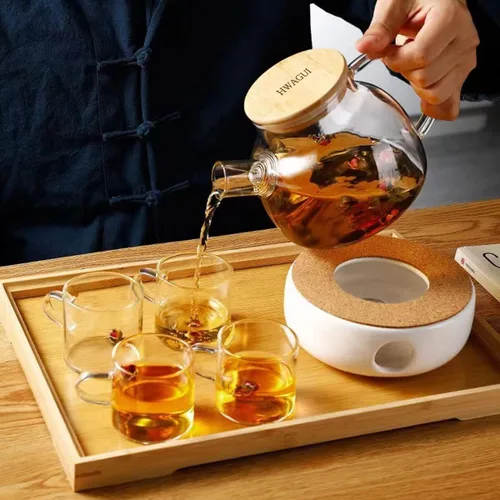 Miniatura 3 de Tetera de vidrio con infusor para té suelto y té floreciente, tetera de vidrio resistente al calor y hervidor para estufa, perfecta tetera, 33.8 fl