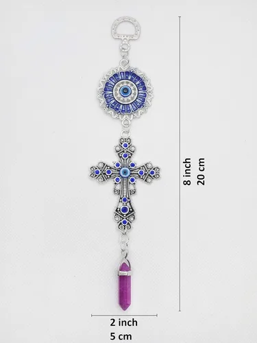 Miniatura 3 de LUCKBOOSTIUM Amuleto de cruz con incrustaciones de cristal azul y mandala azul de ojo malvado con piedra curativa colgante, dijes de naturaleza