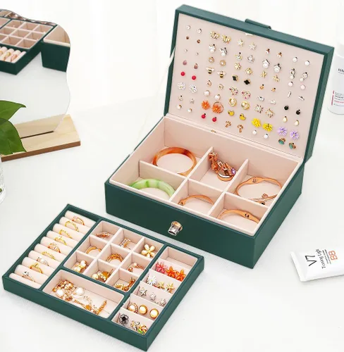 Miniatura 119 de Joyero de pendientes para mujeres y niñas, organizador de aretes de 5 capas, caja organizadora de joyas blanca con candado, collares y aretes