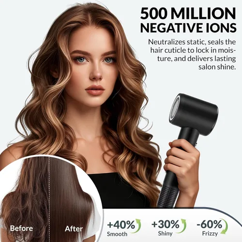 Miniatura 3 de Chignon Secador de pelo con difusor, secador de pelo iónico de viaje con motor de alta velocidad de 160,000 RPM para secado rápido, secador de pelo