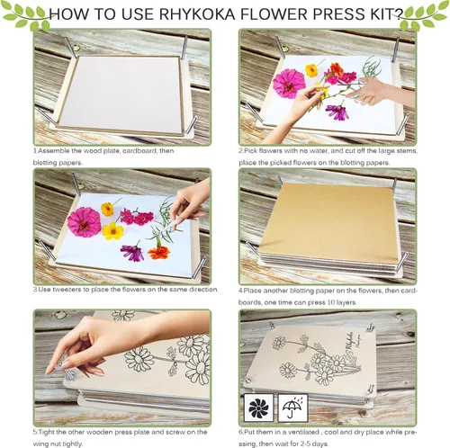 Miniatura 5 de Rhykoka Kit de prensa de flores grandes para adultos, 10 capas de 11.8 x 8.3 pulgadas, kit de prensa de plantas de hojas de madera, gran regalo
