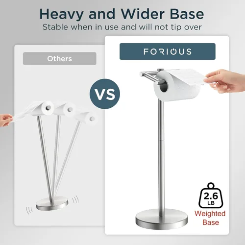Miniatura 20 de FORIOUS Soporte de pared para papel higiénico, soporte de rollo de papel higiénico de doble poste giratorio de acero inoxidable para baño, Blanco