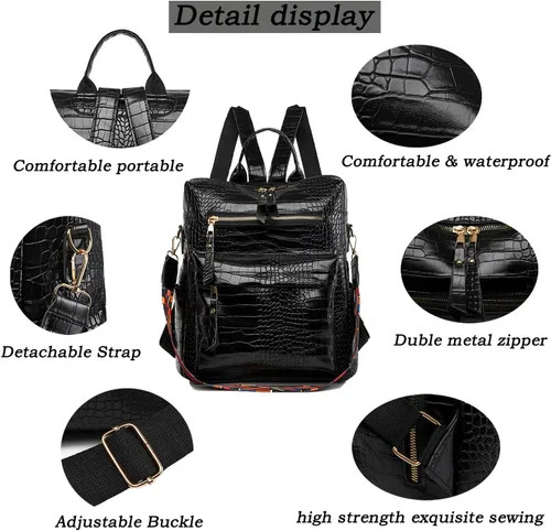 Miniatura 6 de Mochila de cuero antirrobo para mujer, bolsa de hombro ligera e impermeable, 4-negro, Mochilas tipo mochila