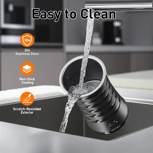 Miniatura 7 de Espumador de leche eléctrico Secura, vaporizador automático de leche, máquina de espuma caliente y fría 4-EN-1 - 8.4oz/240ml calentador de leche