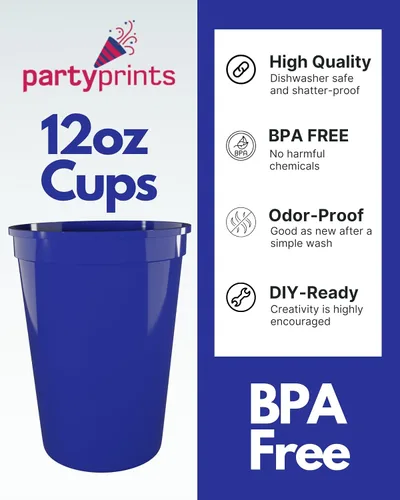 Miniatura 3 de PartyPrints Paquete de 100 vasos de plástico en blanco reutilizables de 10 a 12 onzas, vasos de estadio a granel, sin BPA, aptos para lavavajillas