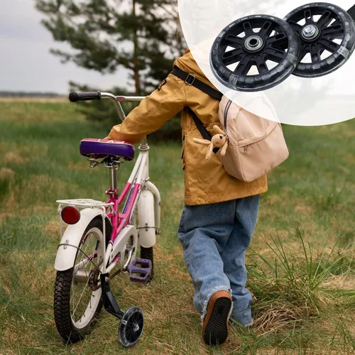 Miniatura 5 de Par de ruedas auxiliares de bicicleta para niños, accesorios para bicicletas de 12 "14" 16", ruedas de entrenamiento flash Negro