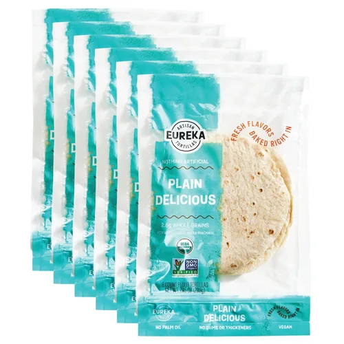 Eureka Tortilla Tortillas orgánicas de harina deliciosas | Tortillas artesanales orgánicas | Mini granos enteros de 6 pulgadas | Veganas, sin OMG,