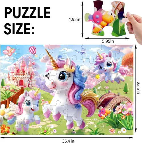 Miniatura 2 de Rompecabezas de piso Jumbo para niños, rompecabezas de unicornio de 48 piezas, rompecabezas grande para niños pequeños de 3 a 5 años, juguete