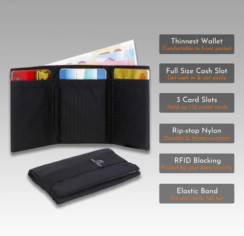 Miniatura 2 de LIGHT FOLD Slim Minimalist Wallets for Men Trifold Nylon Card Holder Men's Wallet Ultra Thin & Stylish Design Front Pocket Wallet with RFID Blocking