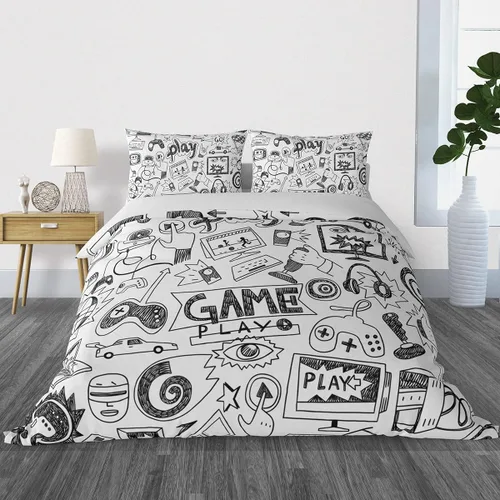 Miniatura 4 de Juegos de Edredón Gaming para Niños Adolescentes Tamaño Twin, Juego de Ropa de Cama de Videojuegos para Niños Estilo Boceto Diseño Atlético