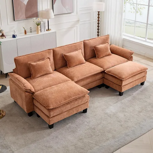 Miniatura 67 de Oprisen Sofá Seccional Modular, Cómodo Cloud Couch Sofá Seccional, Sofá Cama de Chenilla con Asiento Profundo con Almohadas Decorativas para Sala
