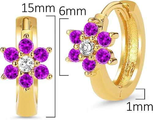 Miniatura 2 de 14k Gold Plated Brass Birth Month Cubic Zirconia Flower Baby Hoop Huggie Baby Girls Earrings