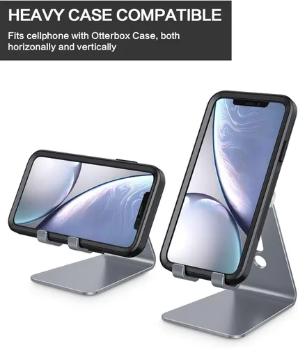 Miniatura 6 de OMOTON Soporte ajustable para teléfono celular, soporte para teléfono de escritorio de aluminio C2, compatible con iPhone 15, 14, 13, XS, XR, 8 Gris