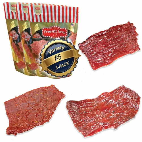 Paquete variado #5 Singapore Beef Jerky, a la parrilla al fuego, enviado el mismo día (12 onzas en total) – incluye carne de res sabor original (4