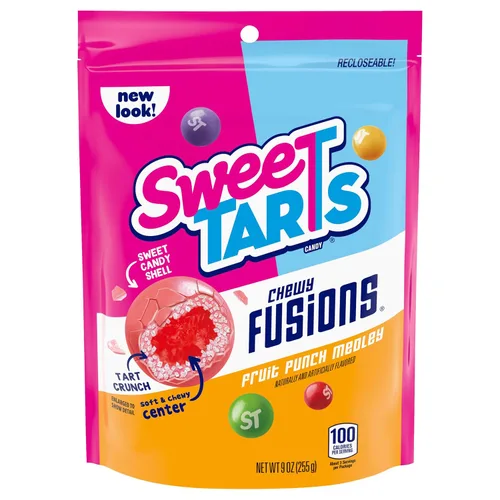 SweeTARTS Caramelos Chewy Fusions, mezcla de ponche de frutas, dulce y agrio, 9 onzas