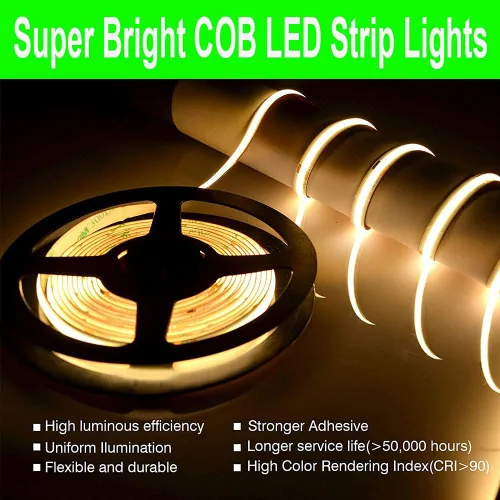 Miniatura 7 de SUYOOULIN COB Tira de luces, 16.4 pies/16.4 ft DC24V tira de luz de alta densidad 1600 LED, 32000 lúmenes, súper brillante, regulable,