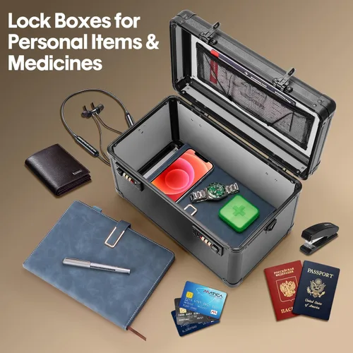 Miniatura 2 de LOCKCURX Caja de seguridad grande – Caja de seguridad con combinación de seguridad, caja de almacenamiento con bloqueo para artículos personales