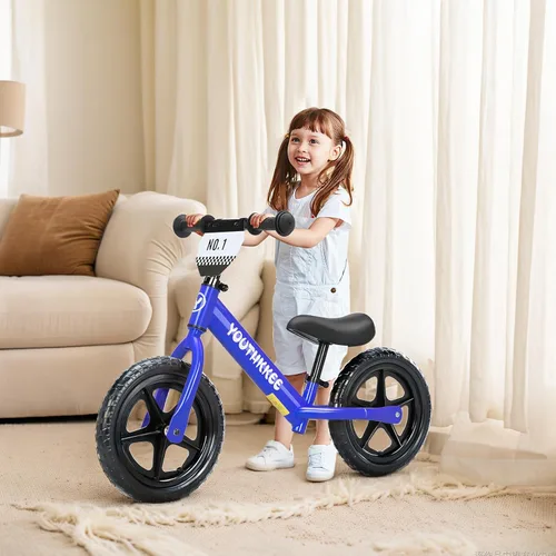 Miniatura 5 de Bicicleta de equilibrio de 12 pulgadas para niños de 1 a 3 años, bicicleta sin pedales con asiento ajustable sin herramientas, montaje rápido, Azul