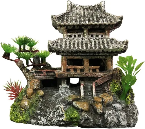 SLOCME Decoraciones de castillo de resina, escultura multicolor para acuario, adornos ecológicos para peceras