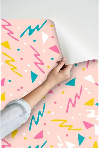 Miniatura 3 de Papel tapiz para despegar y pegar, diseño retro de los años 80, diseño abstracto de los años 1980, confeti de surf rosa para niños, papel tapiz