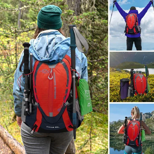 Miniatura 6 de INOXTO Mochila pequeña de senderismo con vejiga de agua de 2L y cubierta impermeable contra la lluvia, mochila de hidratación de 25L para viajes
