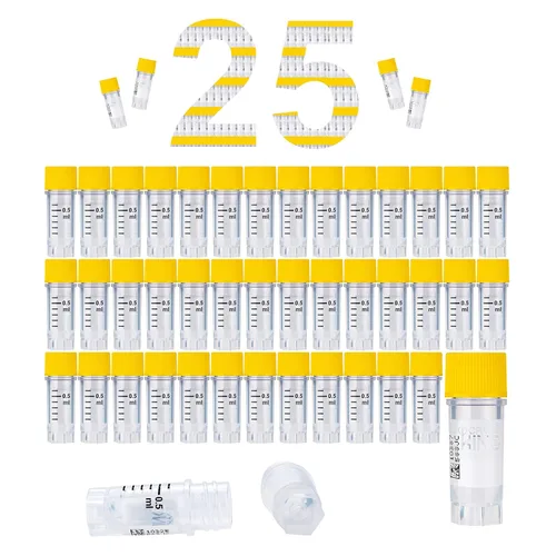 Miniatura 47 de Cryoviales de 0.0 fl oz, 25Pcs Cryotubes con código de barras lateral, frascos de esterilización con rosca externa, tubos de muestra con tapas Azul