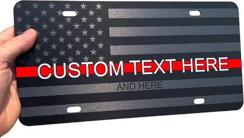Miniatura 15 de JASS GRAPHIX Placa de matrícula personalizada con la bandera estadounidense de línea amarilla, homenaje personalizado a despachadores y operadores