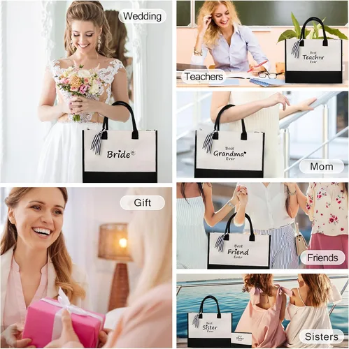 Miniatura 6 de CRSTAFU Bolsos personalizados para mujer, regalos con monograma para el día de la madre, bolsa de mano para la playa de novia, bolsa de lona