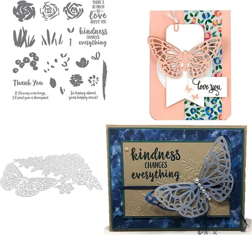 Juego de sellos y troqueles de mariposa para hacer tarjetas, sellos transparentes y troqueles de corte de metal para álbumes de recortes,