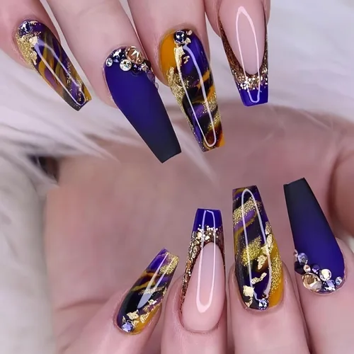 Miniatura 19 de MISUD Uñas postizas a presión – Uñas postizas largas con punta francesa negra, diseño de diamantes de imitación verde acrílico, 24 piezas 01702verde