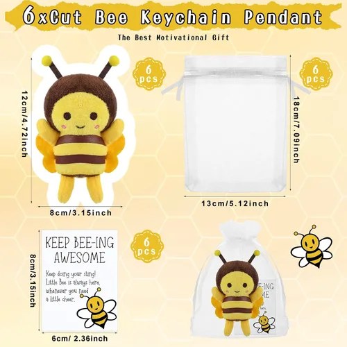 Miniatura 2 de RoundFunny 6 juegos de llaveros de abeja de peluche de 5 pulgadas con tarjetas inspiradoras y bolsas de organza para bodas, regalos de fiesta