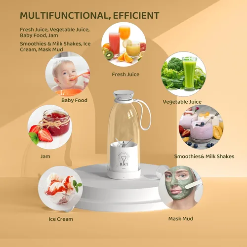 Miniatura 3 de Licuadora Portátil, Batidora Personal para Smoothies con 6 Cuchillas, Vaso Exprimidor Mini Recargable, 17 oz con Tapa de Viaje para Exteriores, Negro