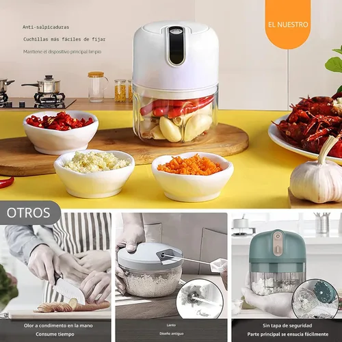 Miniatura 4 de 250ML Mini licuadora eléctrica de ajo, picadoras de verduras portátiles, triturador de ajo y picador de cebolla, licuadora para vegetales