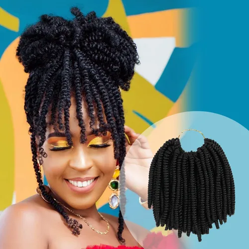 AU-THEN-TIC Nubian Twist - Cabello rizado de 10 pulgadas, rizos de resorte previamente enlazados, 2 paquetes, extensiones de cabello rizado para