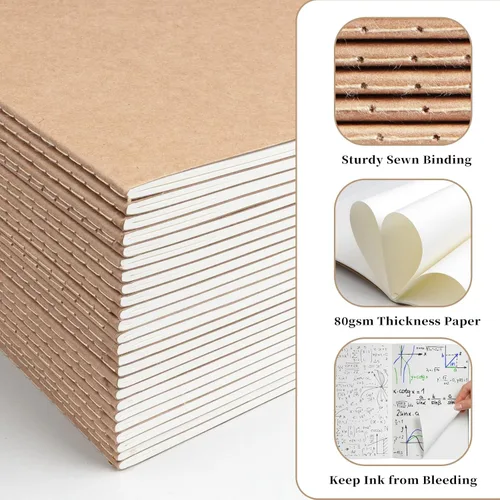 Miniatura 4 de Paquete de 24 cuadernos de papel kraft A5 a granel, cuadernos de papel rayado, 8.3 x 5.5 pulgadas, 60 páginas, cuaderno de composición para viajes