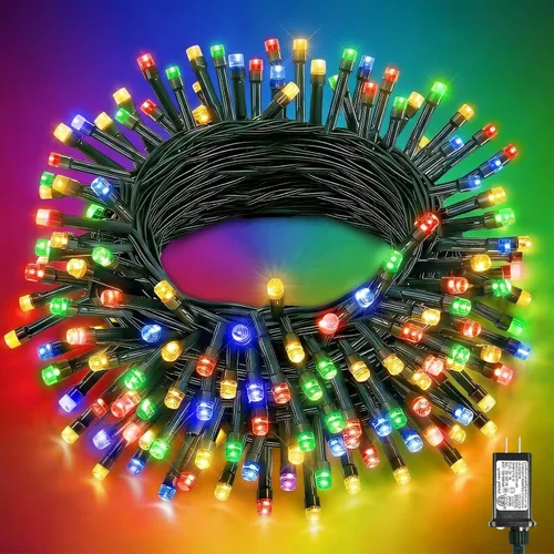Miniatura 21 de 120 luces LED de Navidad de 40 pies para exteriores, guirnalda de luces de Navidad naranja impermeable, 8 modos de luces conectables para árbol