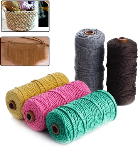 Miniatura 5 de HAPYLY - Cuerda de algodón natural para macramé, de 0.118 pulgadas x 109 yardas, cuerda de algodón de colores para manualidades, tejer, colgar