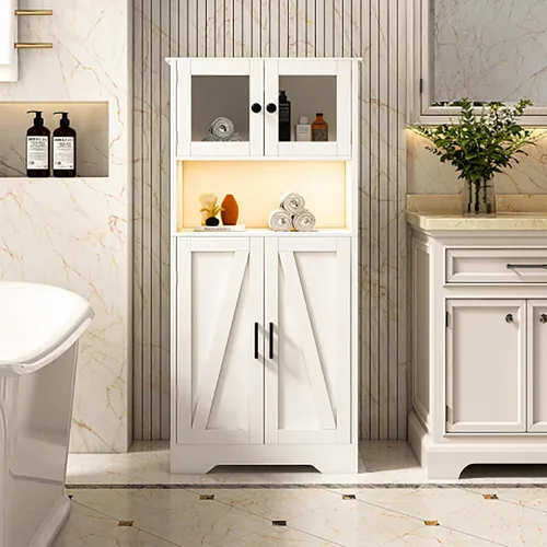 Miniatura 5 de Armário de Armazenamento Armário de Armazenamento con puertas de acrílico, 23.62 pulgadas con luz LED, organizador de almacenamiento para sala
