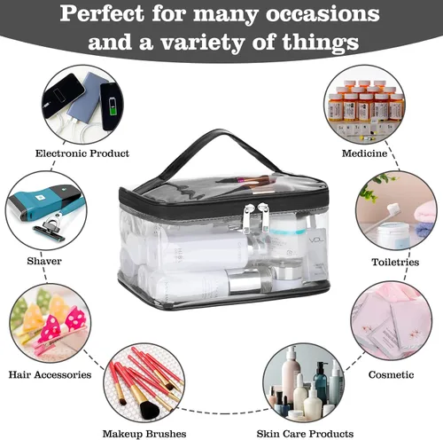 Miniatura 4 de HAOGUAGUA Bolsa de maquillaje transparente para cosméticos con compartimento para cepillos, portátil, impermeable, bolsa de aseo transparente