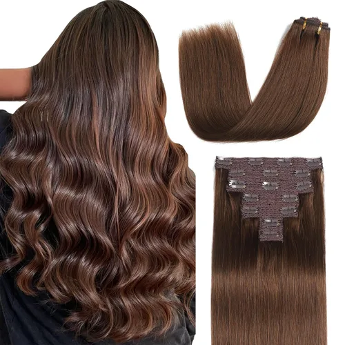 Miniatura 10 de Sisily - Extensiones de cabello con clip de cabello humano real, 30 cm 70 g, balayage de marrón chocolate a rubio, 100% cabello humano Remy