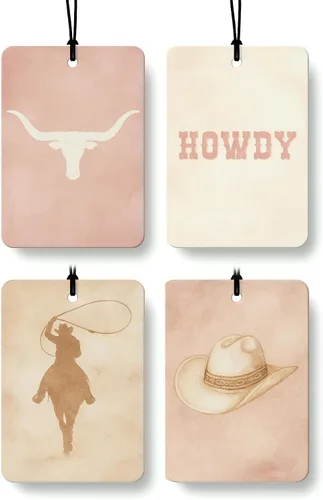 Ambientador de coche bohemio occidental, 4 piezas con aroma a coco, calaveras de vaca Howdy, rodeo, vaquera, accesorios de coche, decoración de