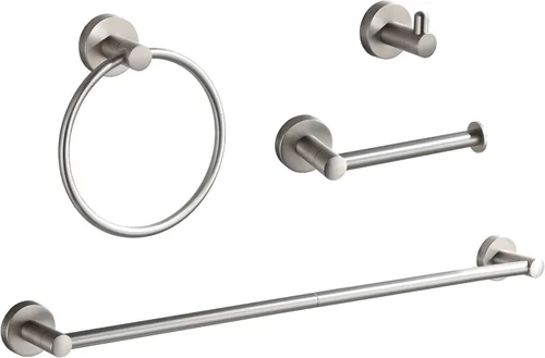 BGL Juego de accesorios de baño de níquel cepillado, 4 piezas, toallero de baño de 24 pulgadas, juego de accesorios de baño ajustables