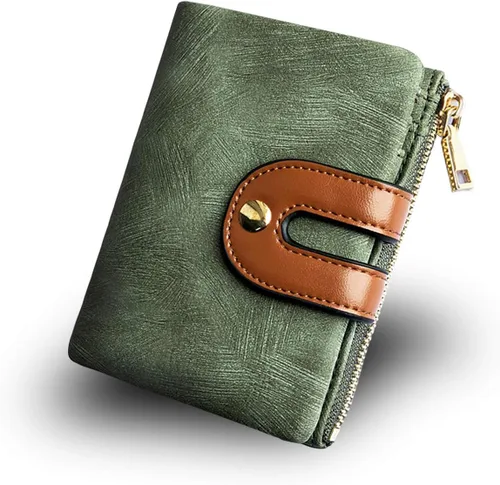 AOXONEL Cartera pequeña de cuero plegable Rfid para mujer, con cremallera, bolsillo para tarjeta de identificación, delgada, compacta y delgada