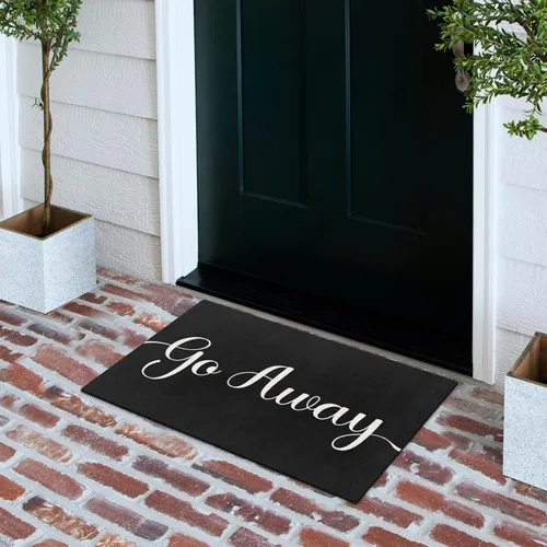 Miniatura 7 de Arttown Tapete para puerta con texto en inglés «Go Away», de 17 x 30 pulgadas, divertido tapete de bienvenida negro decorativo para el hogar, parte