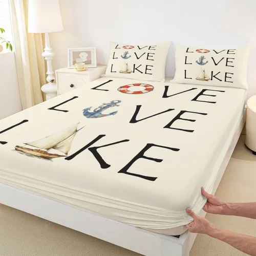 Miniatura 3 de Lake House - Sábana bajera ajustable tamaño individual, sábanas de anclaje náutico para niños, adolescentes, adultos, dormitorio, juego de ropa