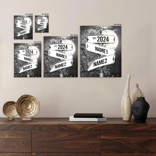 Miniatura 43 de Impresiones en lienzo personalizadas: letrero de calle Crossroads para parejas, arte de pared, nombres y fechas, regalo personalizado, impresión